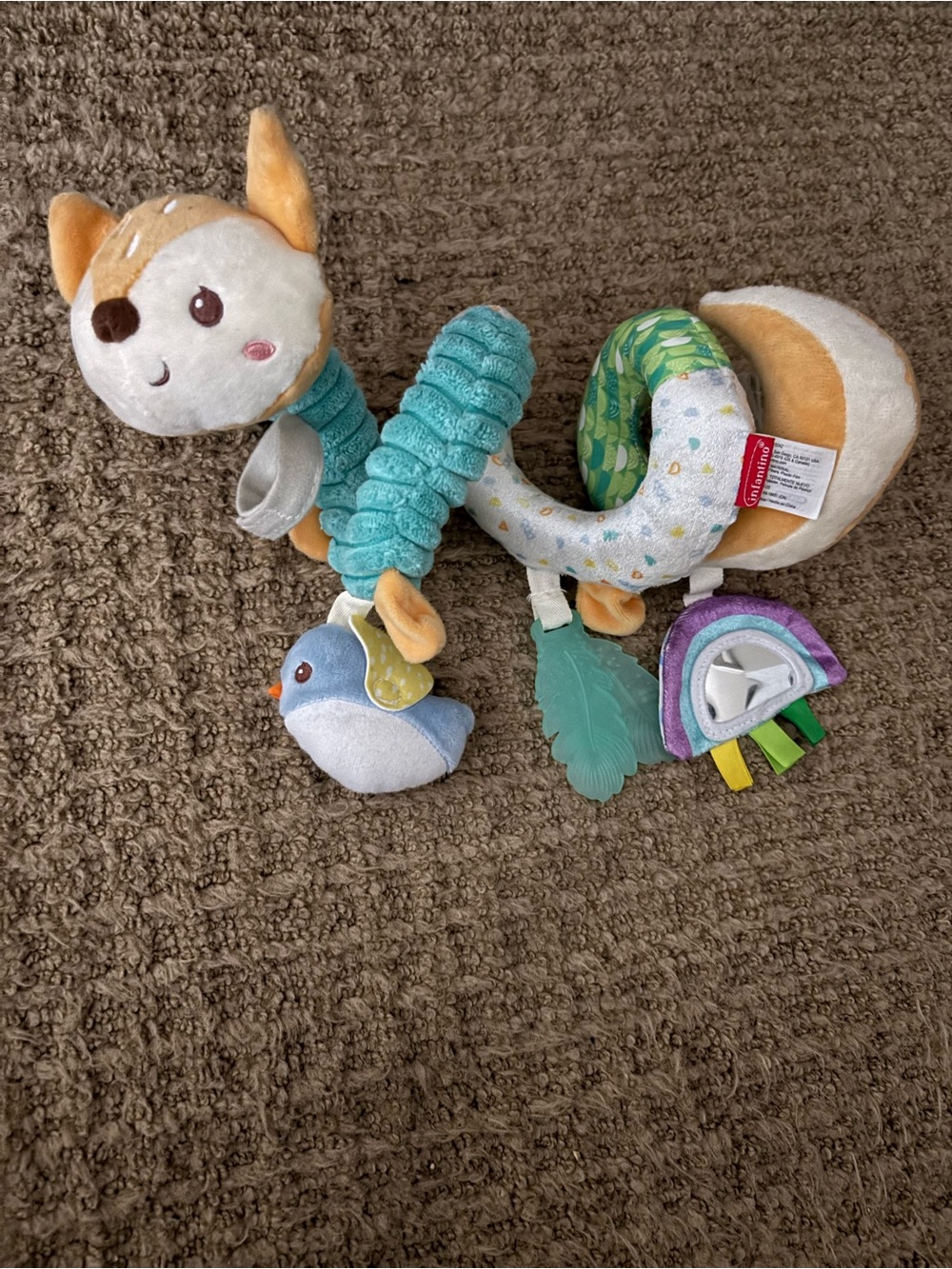 Infantino Plush Fox Spiral Stroller Toy - Teal, Green, Cream, Blue, Purple